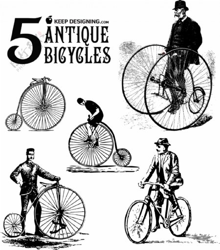 5款古董自行车矢量素材