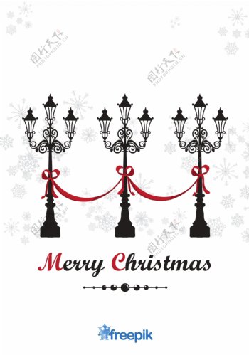 圣诞贺卡和装饰灯柱和雪的背景