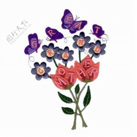 绣花植物花卉色彩红色紫色免费素材