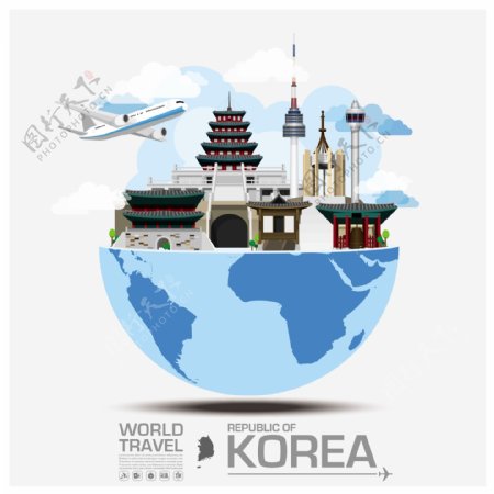 创意韩国旅行建筑插画