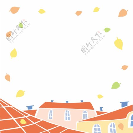 秋天树叶插画风景背景矢量素材