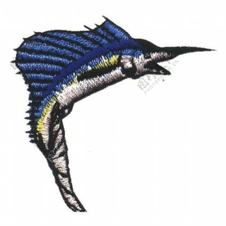绣花动物鱼色彩蓝色免费素材