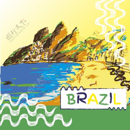 手绘巴西自然风景插画矢量素材下载