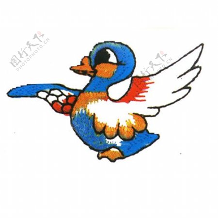 绣花动物鸭子色彩蓝色免费素材