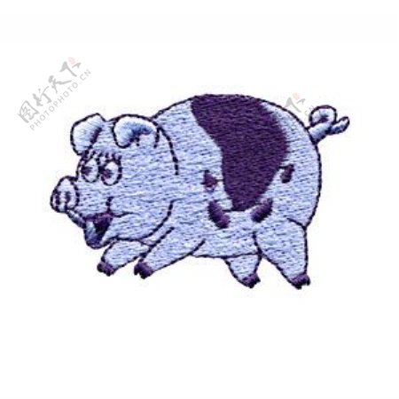 绣花动物猪色彩蓝色免费素材