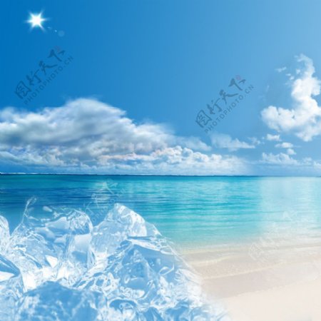 蓝天白云海滩背景