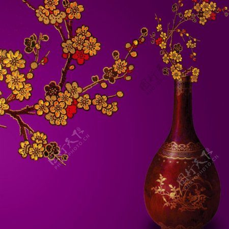 中国风丝绸质感陶瓷背景
