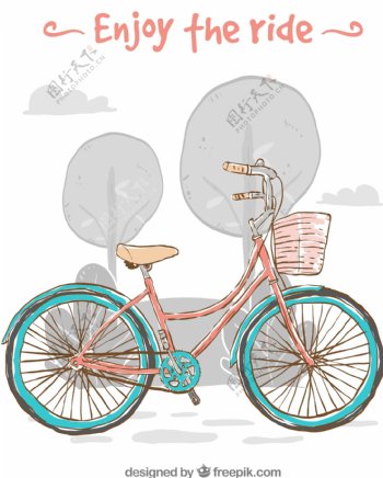 手绘可爱自行车老式背景