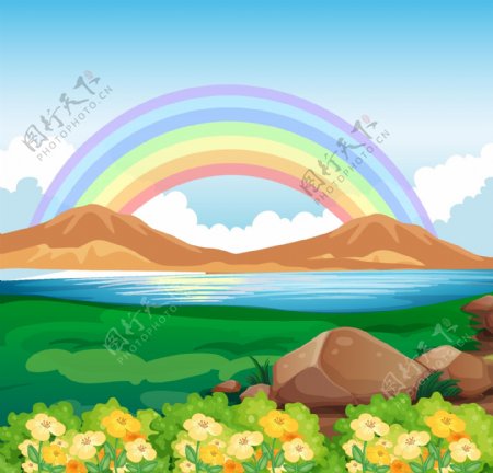 自然里的彩色彩虹插画