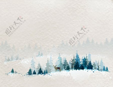 冬天松树林里美丽的风景插画