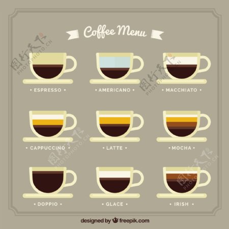 平面设计中的咖啡菜单类型