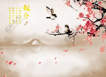 中式花鸟简约背景墙