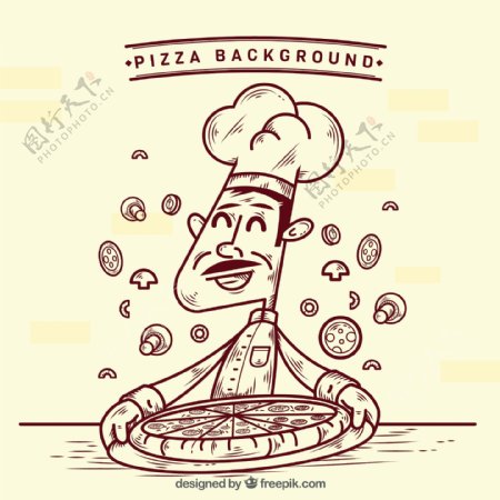 厨师比萨背景素描