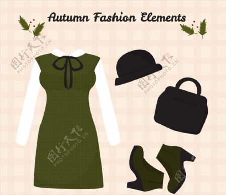 4款秋季女子服饰与配饰矢量素材