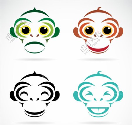 四款彩色不同标签的猴子矢量素材