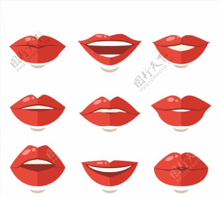 9款扁平化红色嘴唇设计矢量素材