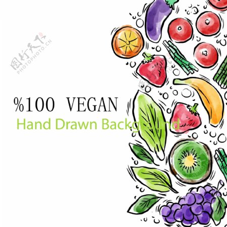 彩绘纯素食主义水果和蔬菜