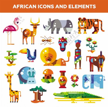 矢量非洲图标和元素