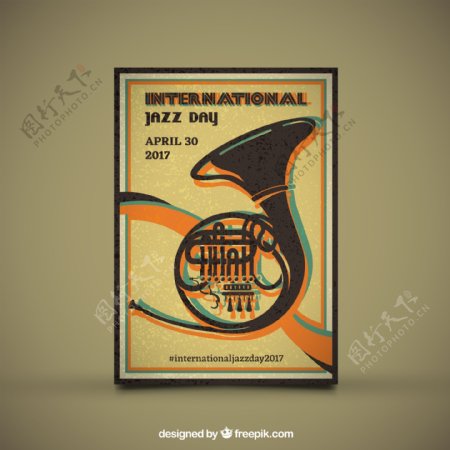 复古国际爵士日海报与乐器