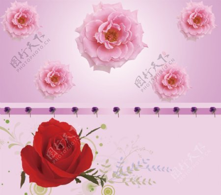 温馨玫瑰花花朵移门装饰画