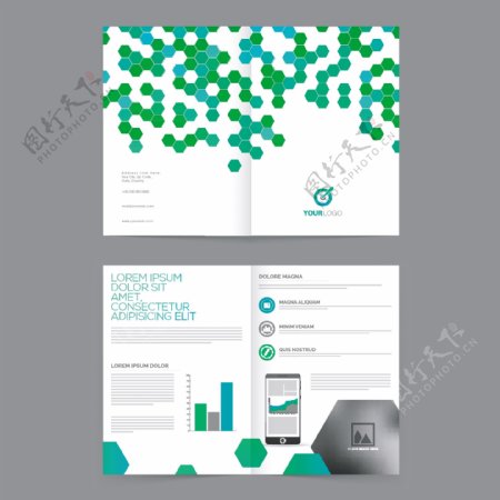 四页专业宣传册绿色抽象设计模板供商业展示的空间