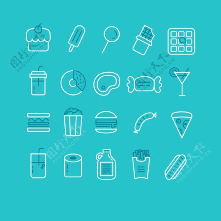 餐饮食物线条icon图标设计