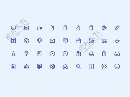 蓝色迷你线条餐饮生活icon图标设计