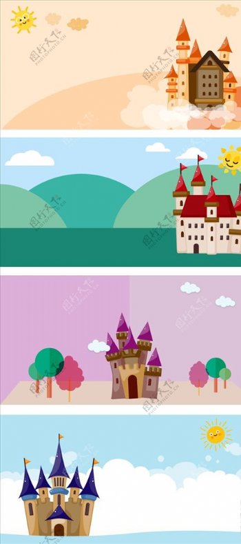 矢量卡通城堡童话城堡背景