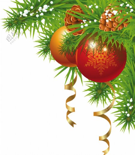 圣诞球和松枝免抠png透明素材