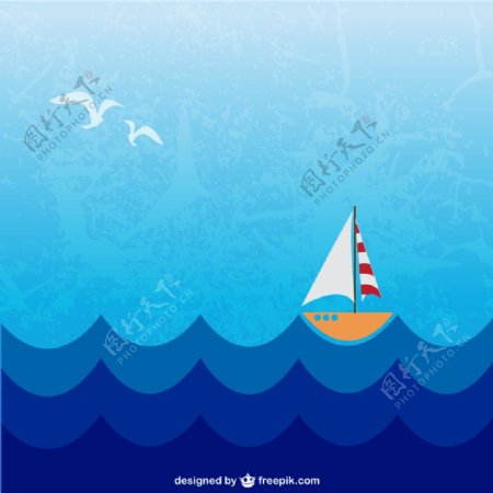 蓝色大海帆船矢量图H5背景