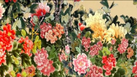 中国风彩色花团锦簇背景大屏视频素材