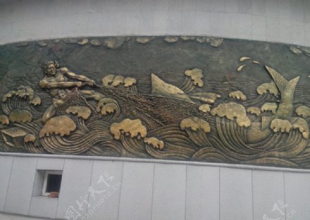壁雕刻江水鱼民
