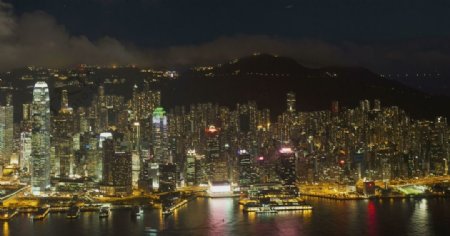 美丽香港城市高楼密集昼夜变化