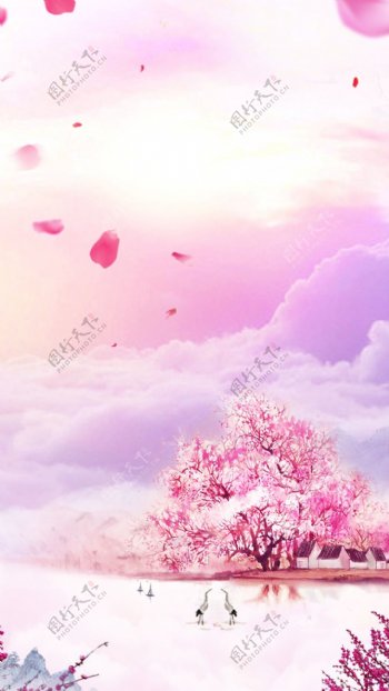 梦幻粉色树花瓣H5背景素材