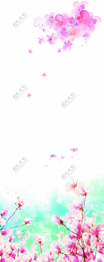 水墨粉色花朵飘散背景