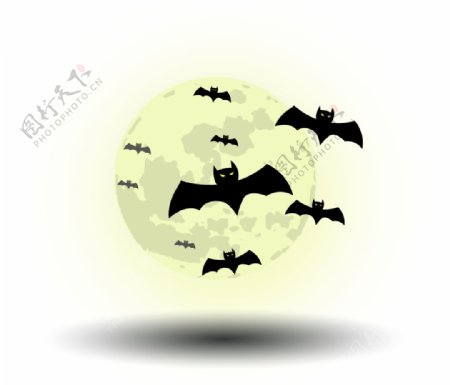 万圣节恐怖月亮蝙蝠矢量素材