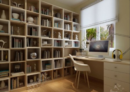 书房效果图3D室内设计