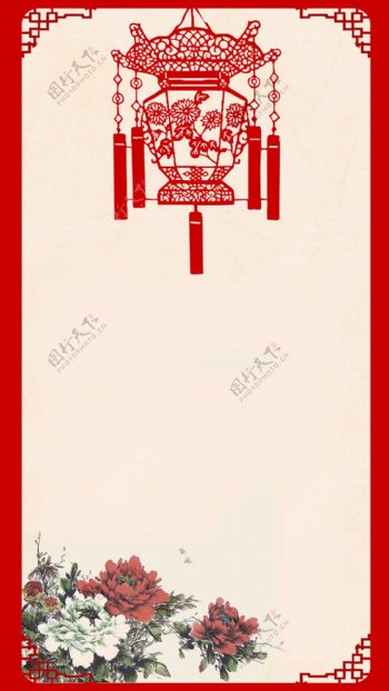 红色中国风灯笼花朵H5背景素材