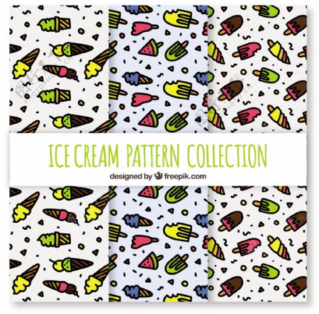 各种手绘图案的彩色冰淇淋