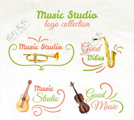 4款彩绘乐器音乐工作室标志