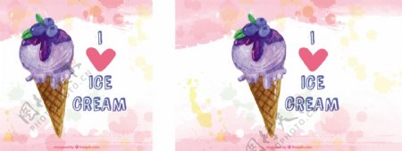 美味冰淇淋的水彩画背景