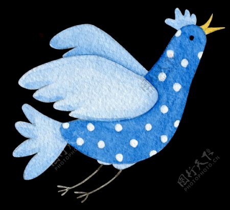 手绘卡通蓝色鸟透明装饰图案