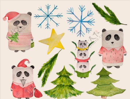 剪纸熊猫圣诞树