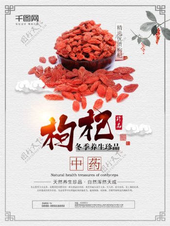 清新中国风枸杞养生药材保健品海报