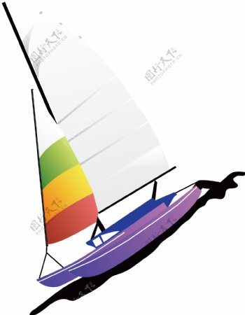 手绘彩色帆船元素