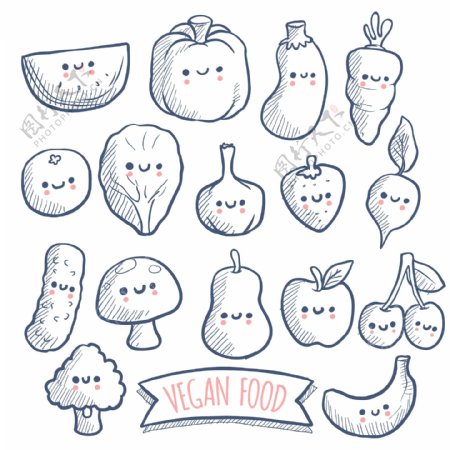 手绘卡通蔬菜图标插画