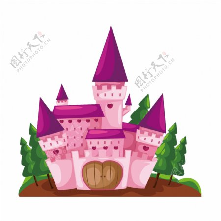 粉色卡通城堡图案
