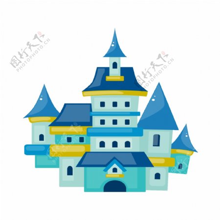 简约蓝色卡通城堡图案