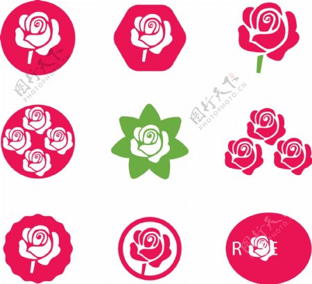 9款创意玫瑰花图标矢量素材