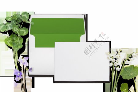 白色画板绿叶png元素素材